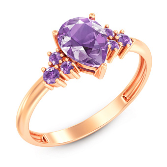Кольцо из красного золота с аметистом и фианитами (арт. 141119Па)