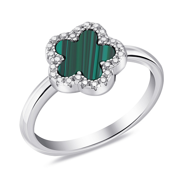 Каблучка зі срібла з малахітом і фіанітами (арт. 7501/6895/10млх) – зображення 1