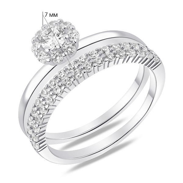 Серебряное двойное кольцо с фианитами (арт. 7501/8628) – изображение 2