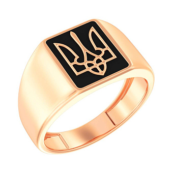 Печатка из красного золота Трезубец-Герб Украины с эмалью (арт. 170084ч)