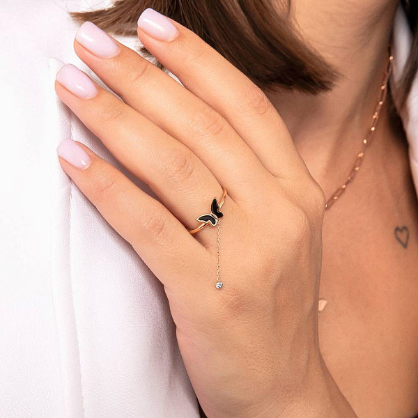 Золота каблучка Метелики з підвіскою (арт. 141221еч) – зображення 2