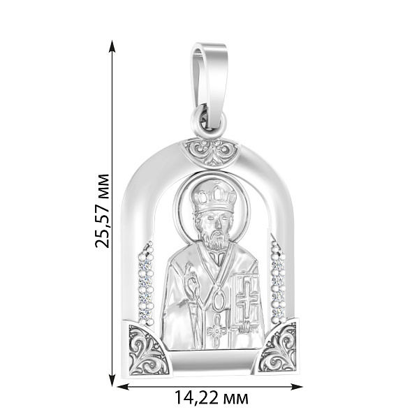 Ладанка з білого золота Миколай Чудотворець з фіанітами (арт. 440573б) – зображення 2
