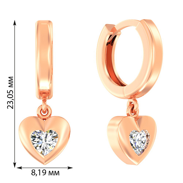 Золоті сережки підвіски «Серденька» з фіанітами (арт. 110163) – зображення 2