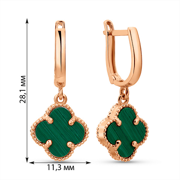 Сережки з червоного золота з малахітом (арт. 105693/10млх) – зображення 3
