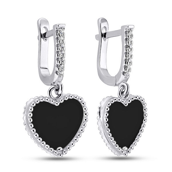 Серебряные серьги  «Сердечки» с ониксом (арт. 7502/3220о) – изображение 1