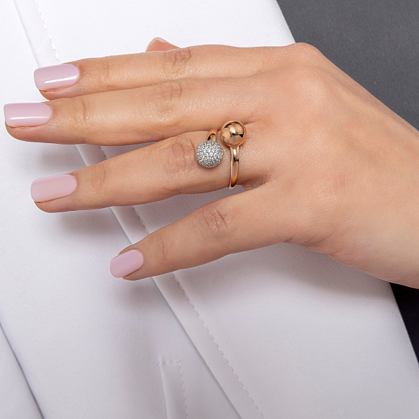 Кольцо из красного золота с фианитами (арт. 1401069) – изображение 2