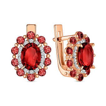 Серьги золотые с гранатом и фианитами (арт. 111108Пк)