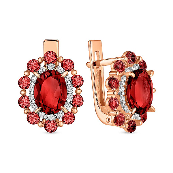 Серьги золотые с гранатом и фианитами (арт. 111108Пк) – изображение 1