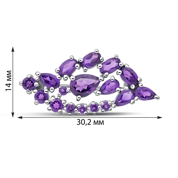 Срібна брошка з аметистами (арт. 7505/2193982А) – зображення 2