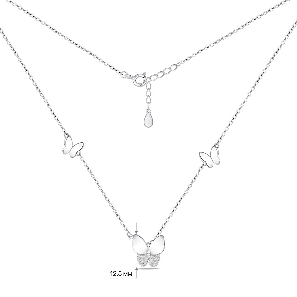Серебряное колье с подвесками бабочки с фианитами (арт. 7507/2664) – изображение 3