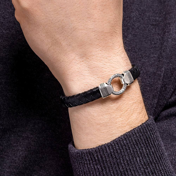 Браслет зі шкіри зі срібними вставками (арт. 7609/4676) – зображення 3