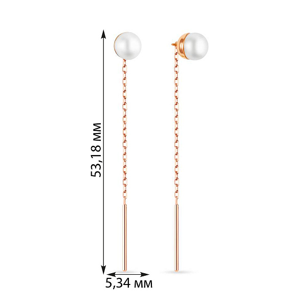 Золоті сережки-протяжки з перлами (арт. 110902) – зображення 3