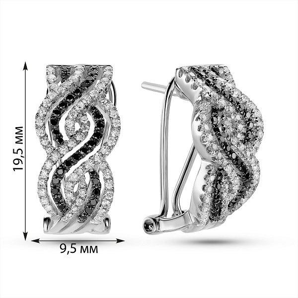 Золоті сережки з білими і чорними діамантами (арт. С28120090б) – зображення 4