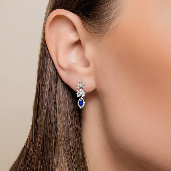 Золотые пусеты с сапфирами и бриллиантами (арт. С341652030бс) – изображение 3