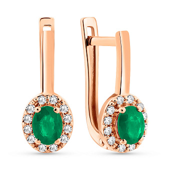 Фото Серьги из красного золота с изумрудом и бриллиантами  (арт. С011785и)