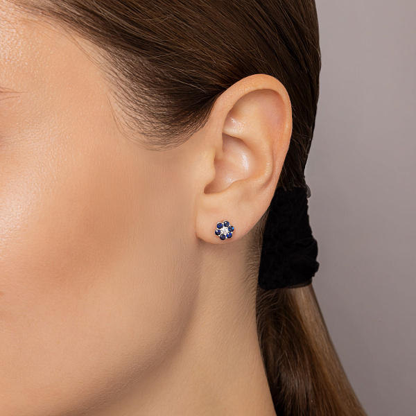 Золотые пусеты с сапфирами и бриллиантом (арт. Т011634бс) – изображение 2