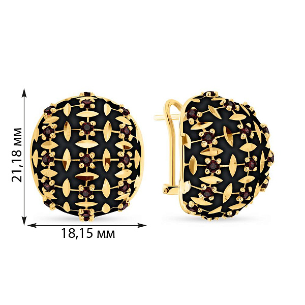 Золотые серьги Francelli с черной эмалью и фианитами (арт. 108797жеч) – изображение 2