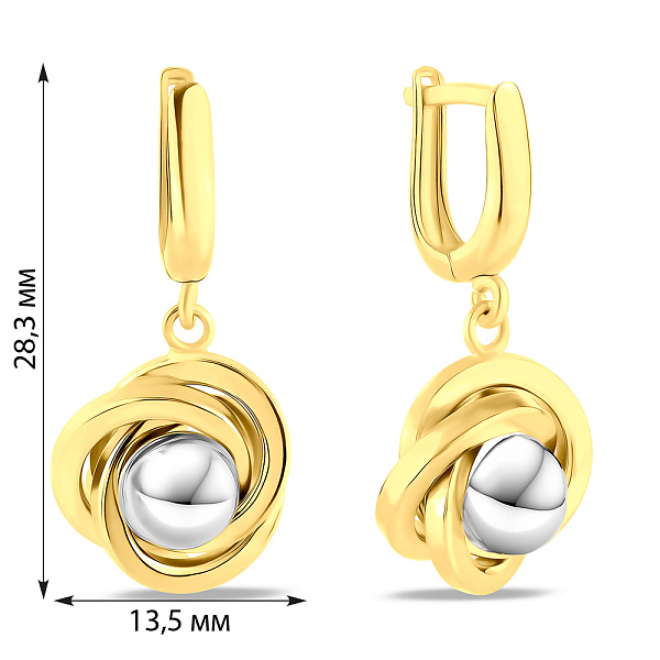 Серьги-подвески из желтого и белого золота (арт. 1091100жб) – изображение 2