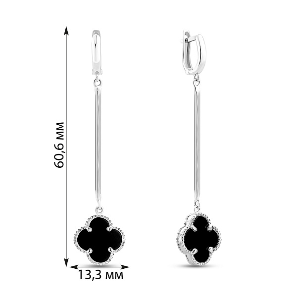 Довгі сережки-підвіски з білого золота з оніксом (арт. 105696/15бо) – зображення 3