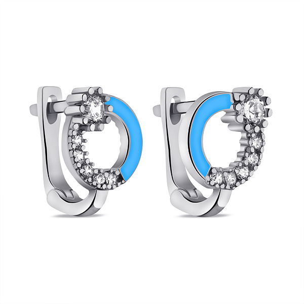 Серебряные детские серьги с эмалью и фианитами (арт. 7502/2888ег) – изображение 1