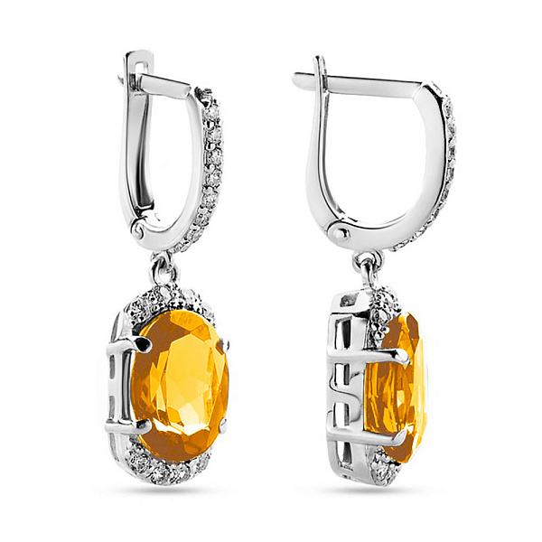 Золотые сережки с цитрином и фианитами (арт. 110283Пбц) – изображение 1
