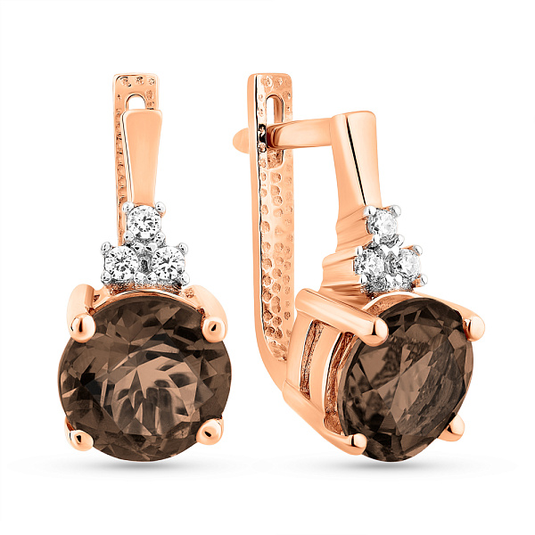 Золотые серьги с кварцем и фианитами (арт. 104304Р) – изображение 1