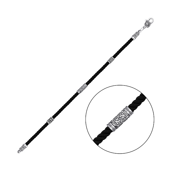 Браслет с шелковой нитью и серебряными вставками (арт. 7309/274брю) – изображение 1