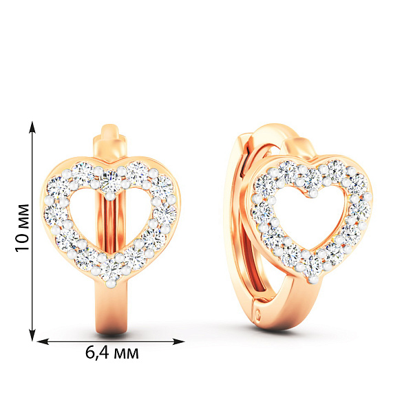 Золотые серьги Сердечки с фианитами (арт. 1101021) – изображение 6