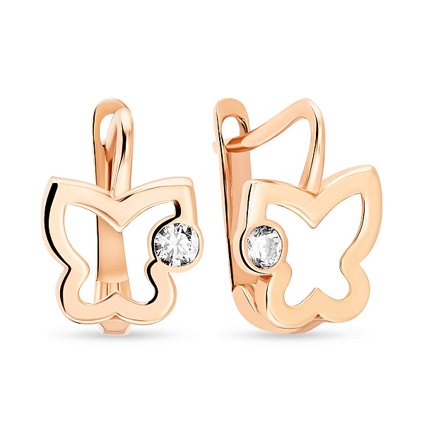 Детские сережки «Бабочки» из золота с фианитами (арт. 106141) – изображение 1