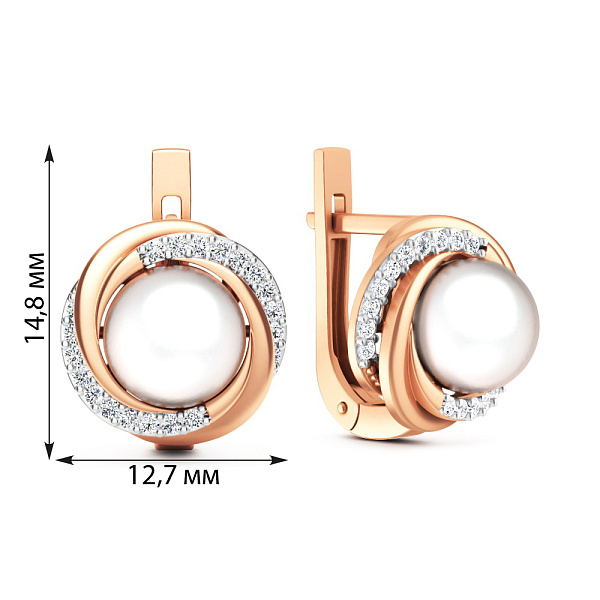 Золотые серьги с жемчугом и фианитами (арт. 111301) – изображение 2