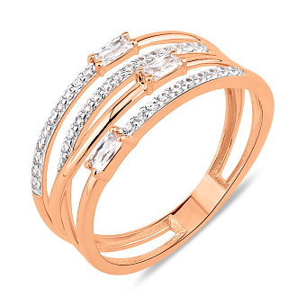 Многослойное золотое кольцо с фианитами (арт. 1401082)