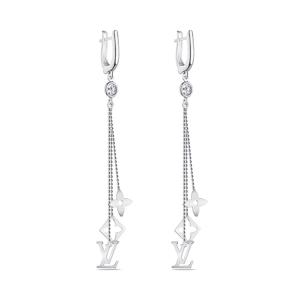 Серебряные сережки-подвески с фианитами (арт. 7502/4184) – изображение 1