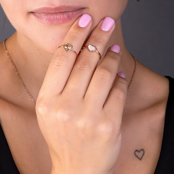 Тонкое золотое кольцо Сердце с алмазной гранью (арт. 155971/2) – изображение 2