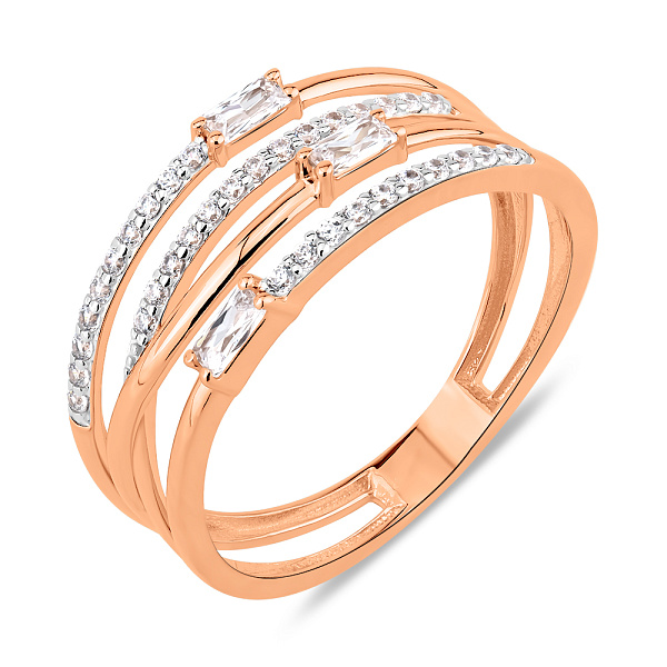 Многослойное золотое кольцо с фианитами (арт. 1401082) – изображение 1