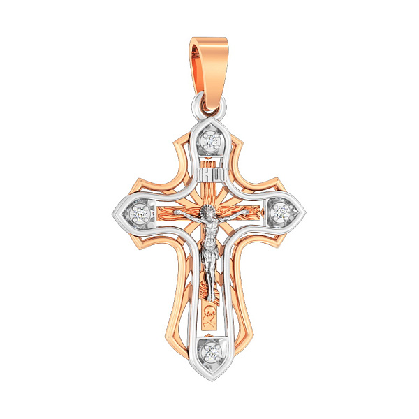 Золотой нательный крестик с распятием и фианитами (арт. 501648) – изображение 1