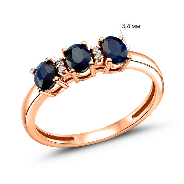 Золотое кольцо  с сапфиром и бриллиантами (арт. К011106с) – изображение 2