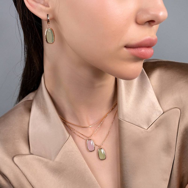 Золоте кольє із зеленим кварцом (арт. 352382Пкзм) – зображення 3