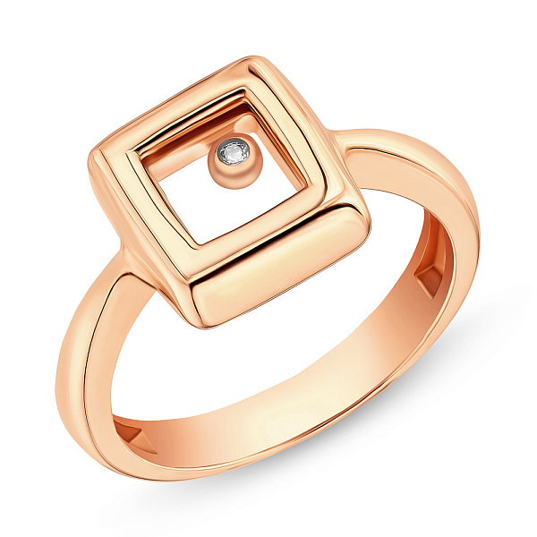 Золотое кольцо в красном цвете металла с фианитом (арт. 155088) – изображение 1