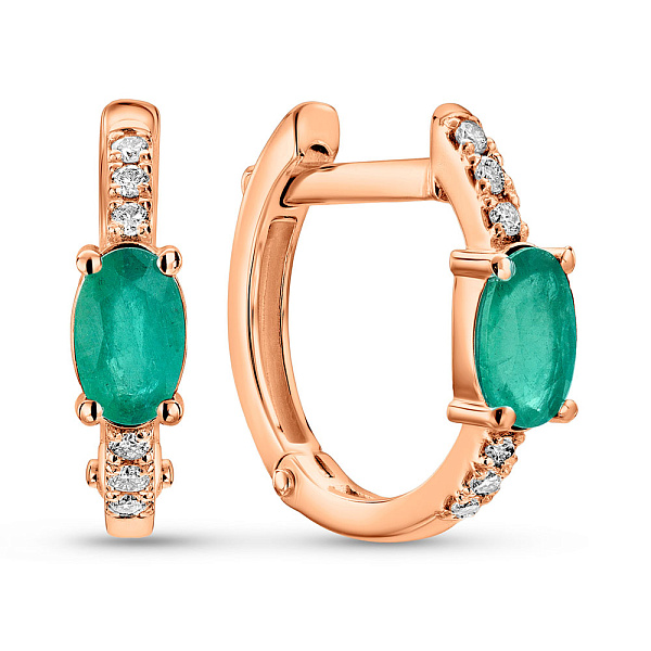 Золотые серьги с бриллиантами и изумрудами (арт. С011764и) – изображение 1