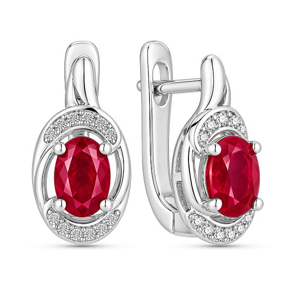 Серебряные серьги с рубином и фианитами (арт. 7502/10600Р) – изображение 1