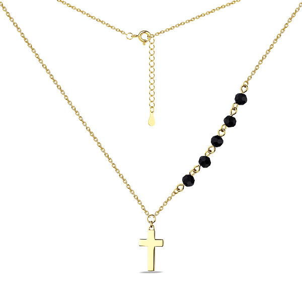 Колье серебряное Крестик с желтым родированием с ониксом (арт. 7507/1964жо) – изображение 2