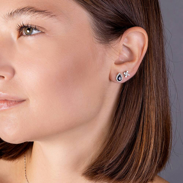 Сережки-пусети з білого золота з сапфіром і діамантами (арт. Т011235бс) – зображення 3