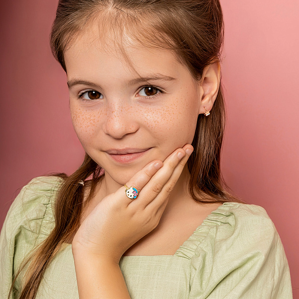 Золота каблучка Kitty з емаллю (арт. 151061ж) – зображення 5