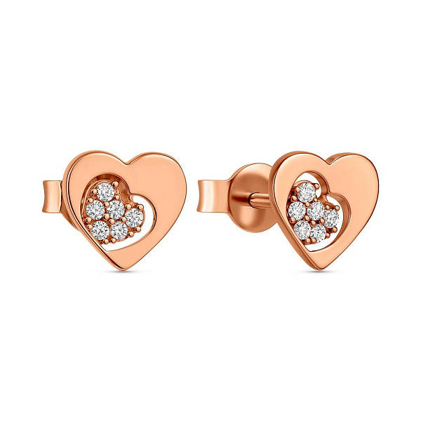 Золотые серьги Сердечки с фианитами (арт. 105671) – изображение 1