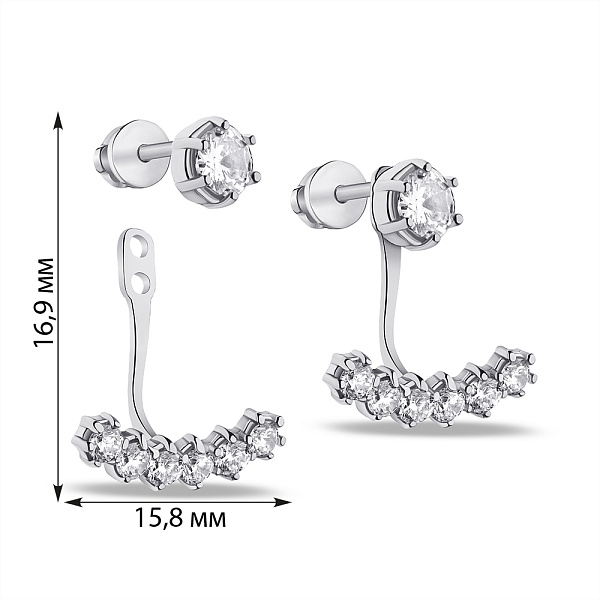 Серьги трансформеры из серебра с фианитами (арт. 7518/0713.10) – изображение 2