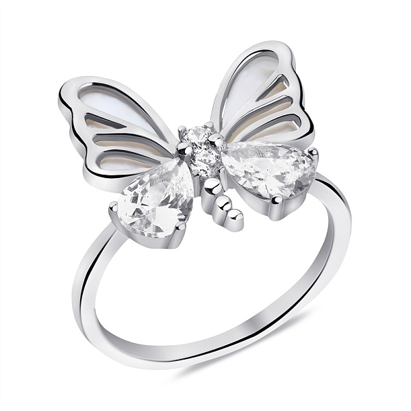 Срібна каблучка Метелик з перламутром і фіанітами (арт. 7501/6832п) – зображення 1