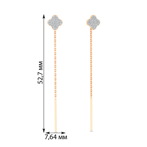 Сережки-протяжки з червоного золота з діамантами (арт. С011509020) – зображення 3