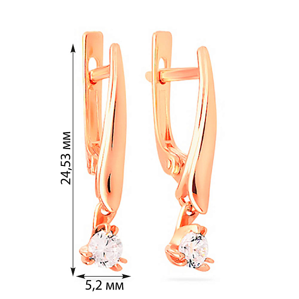 Золотые серьги с подвесками с фианитом (арт. 110168) – изображение 3