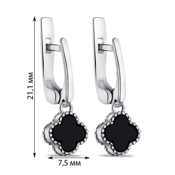 Серебряные серьги Клевер с ониксом (арт. 7502/634/6осп) – изображение 2