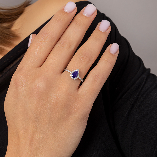 Золотое кольцо с сапфиром и бриллиантами (арт. К341619015бс) – изображение 2